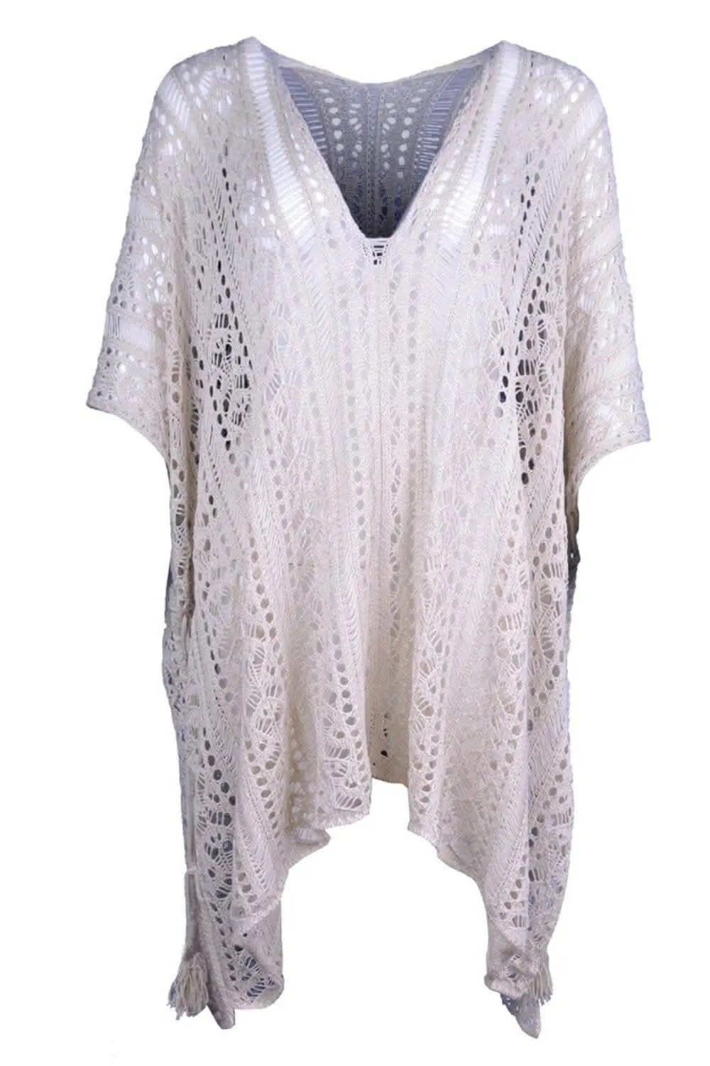 Chic sheer v-neck cover-up with tassels - Love Salve 