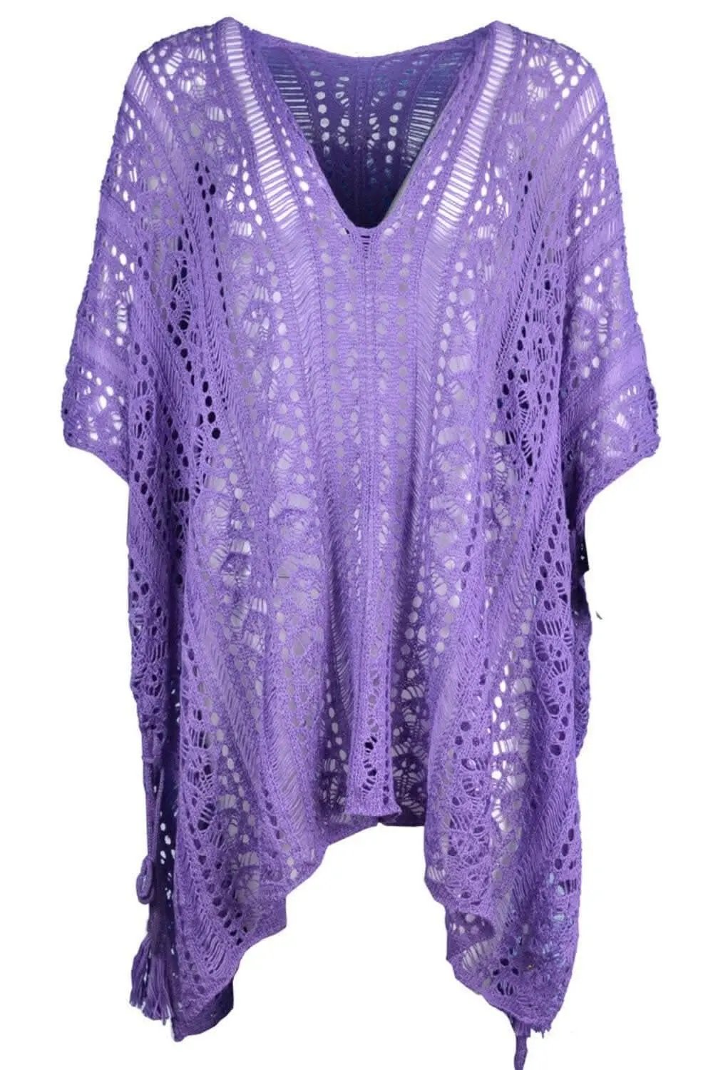 Chic sheer v-neck cover-up with tassels - Love Salve 
