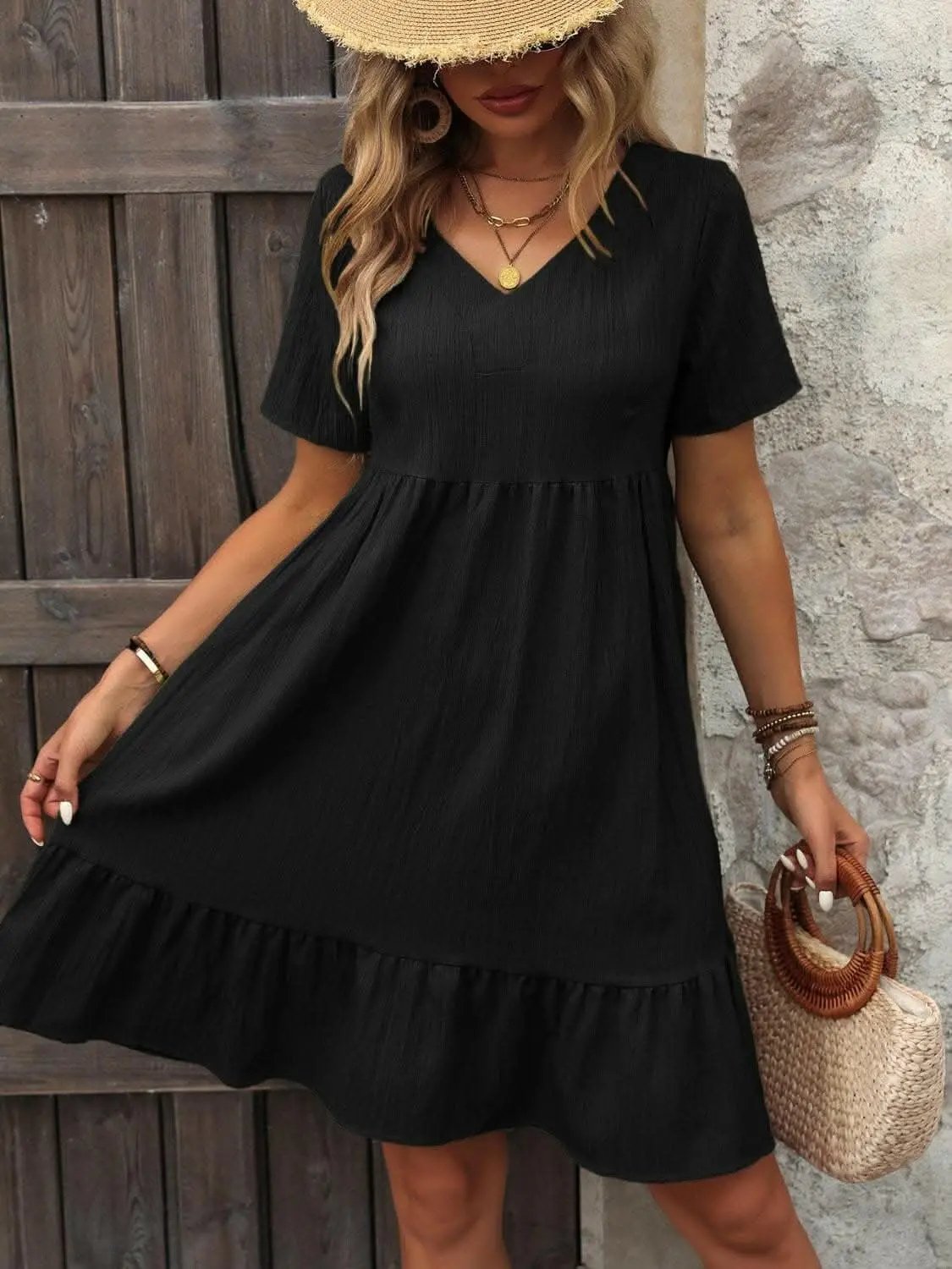 Chic sheer v-neck mini dress - Love Salve 