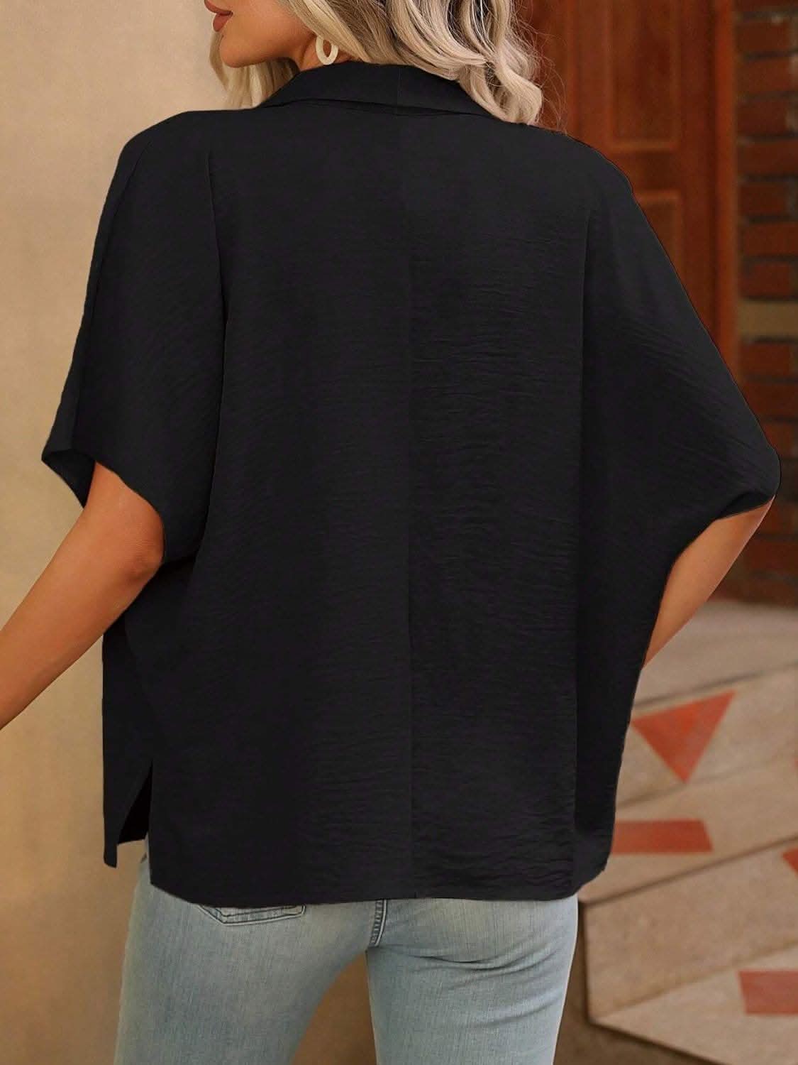 Chic short sleeve blouse with collar 