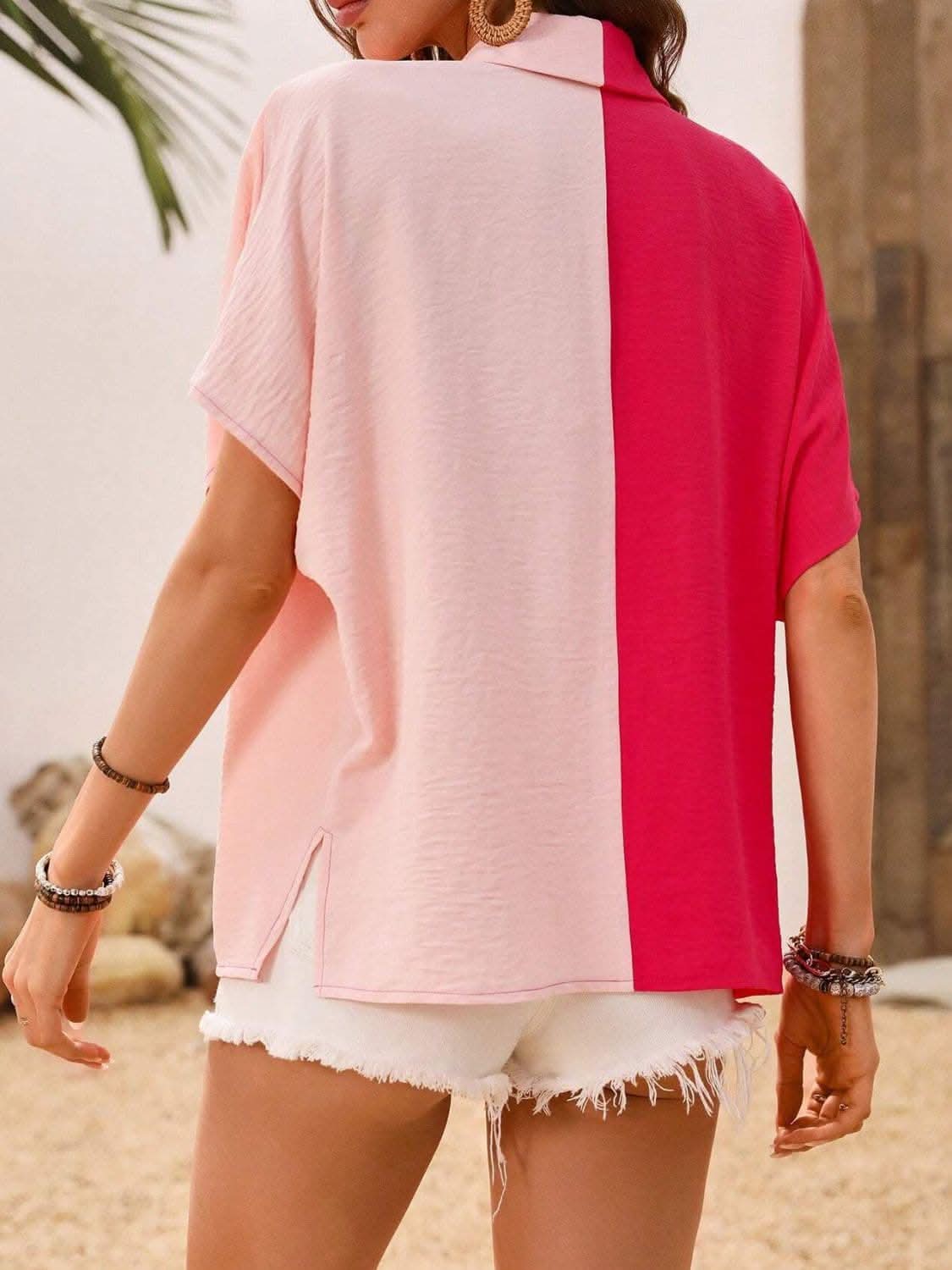 Chic short sleeve blouse with collar 