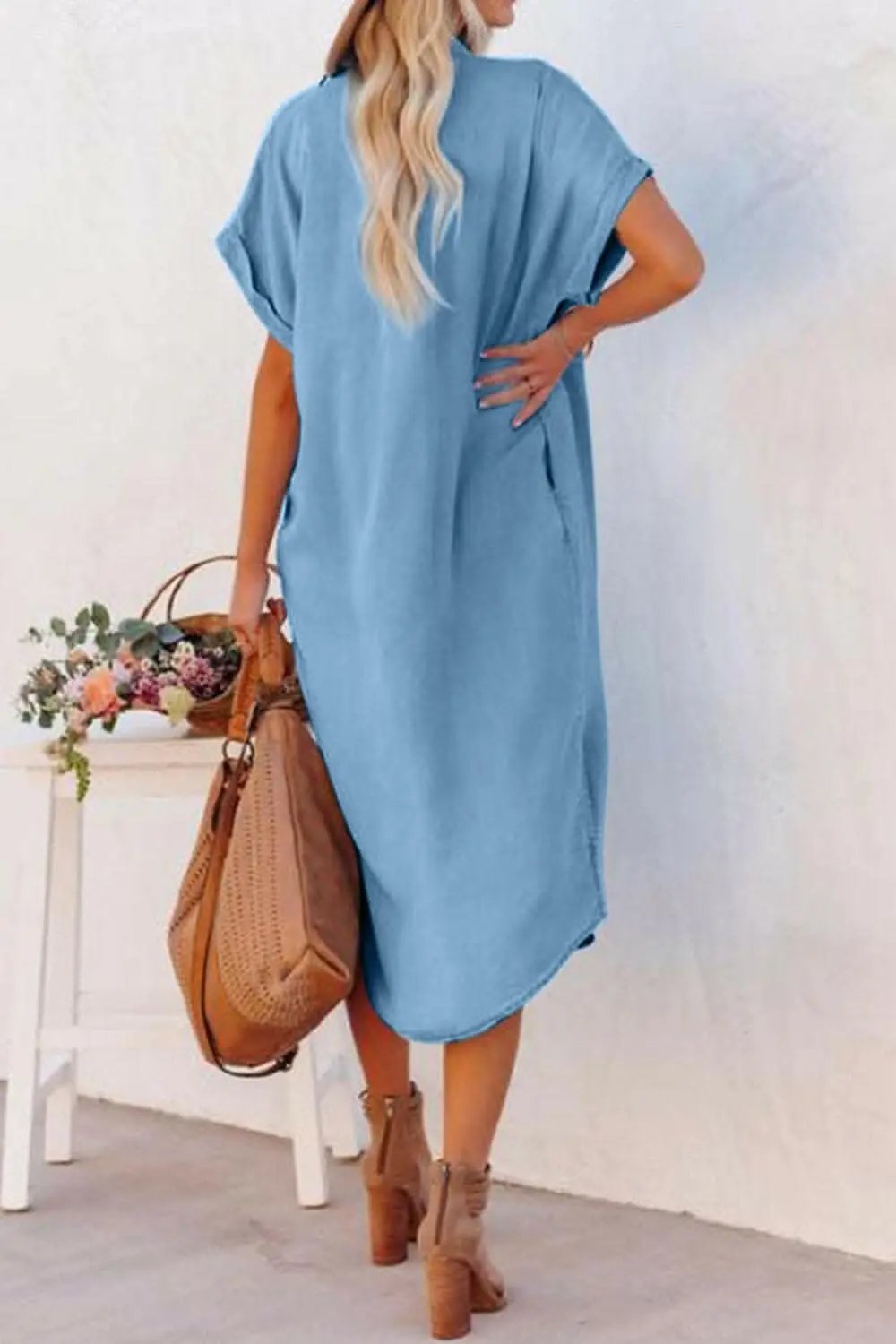 Chic slit denim button-up dress - Love Salve 