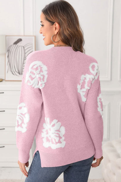 Chic slit neck dropped shoulder knit 