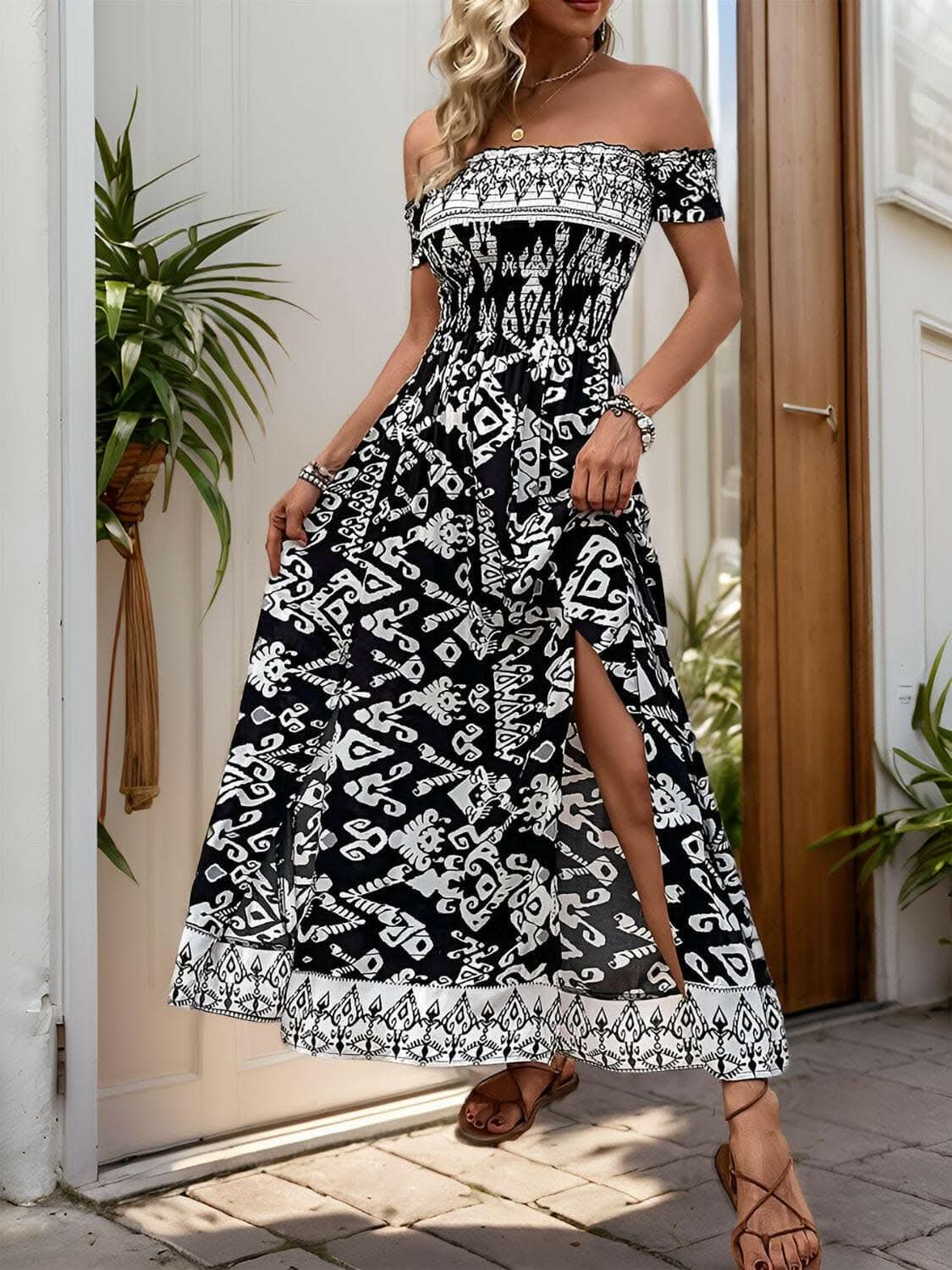 Chic slit off-shoulder dress - Love Salve 