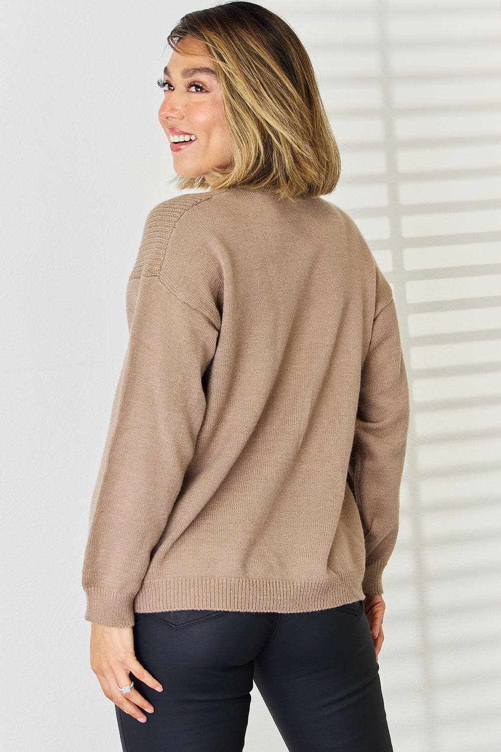 Chic slit tied dropped shoulder sweater - Love Salve 