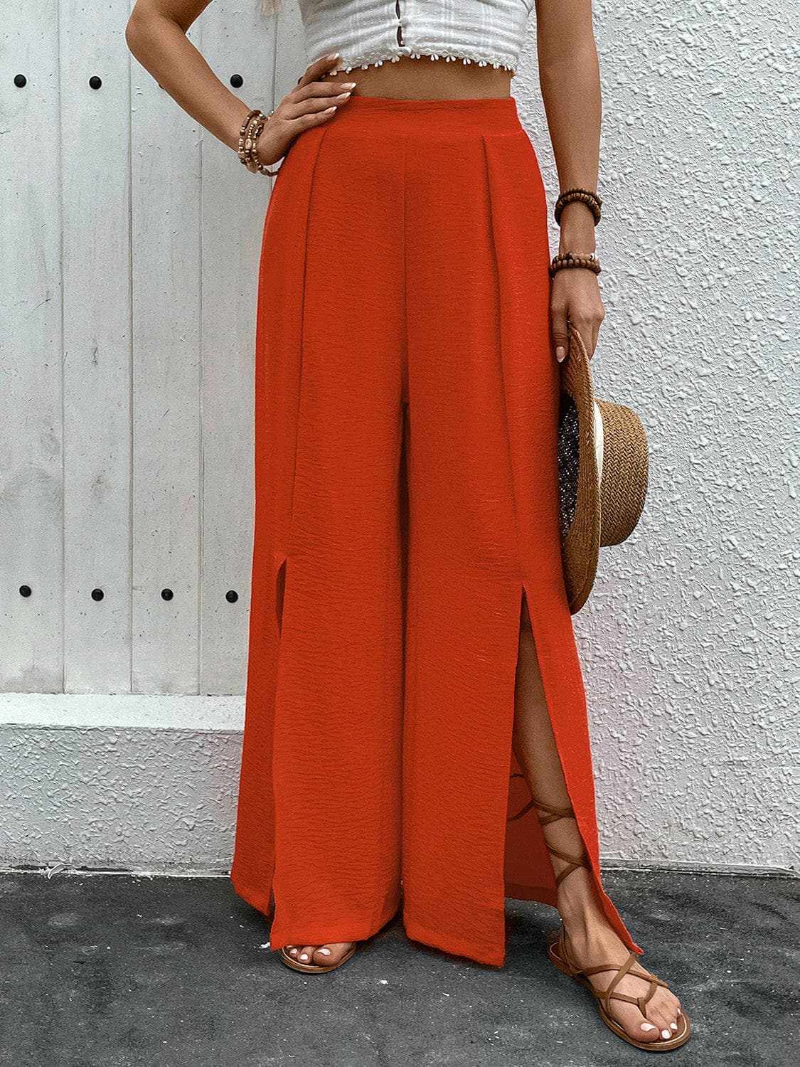 Chic slit wide leg pants - Love Salve 
