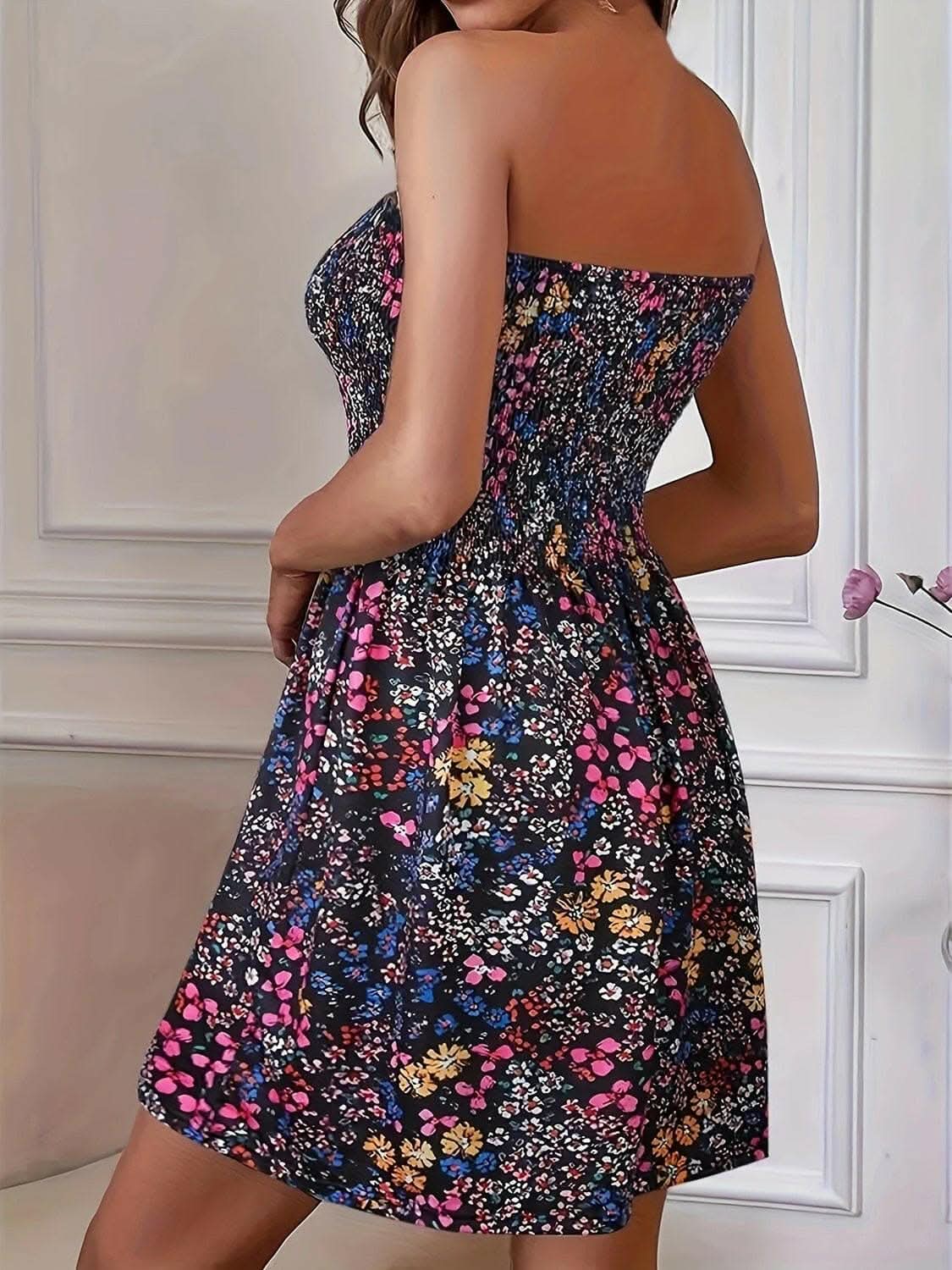 Chic smocked mini dress with sheer panels - Love Salve 
