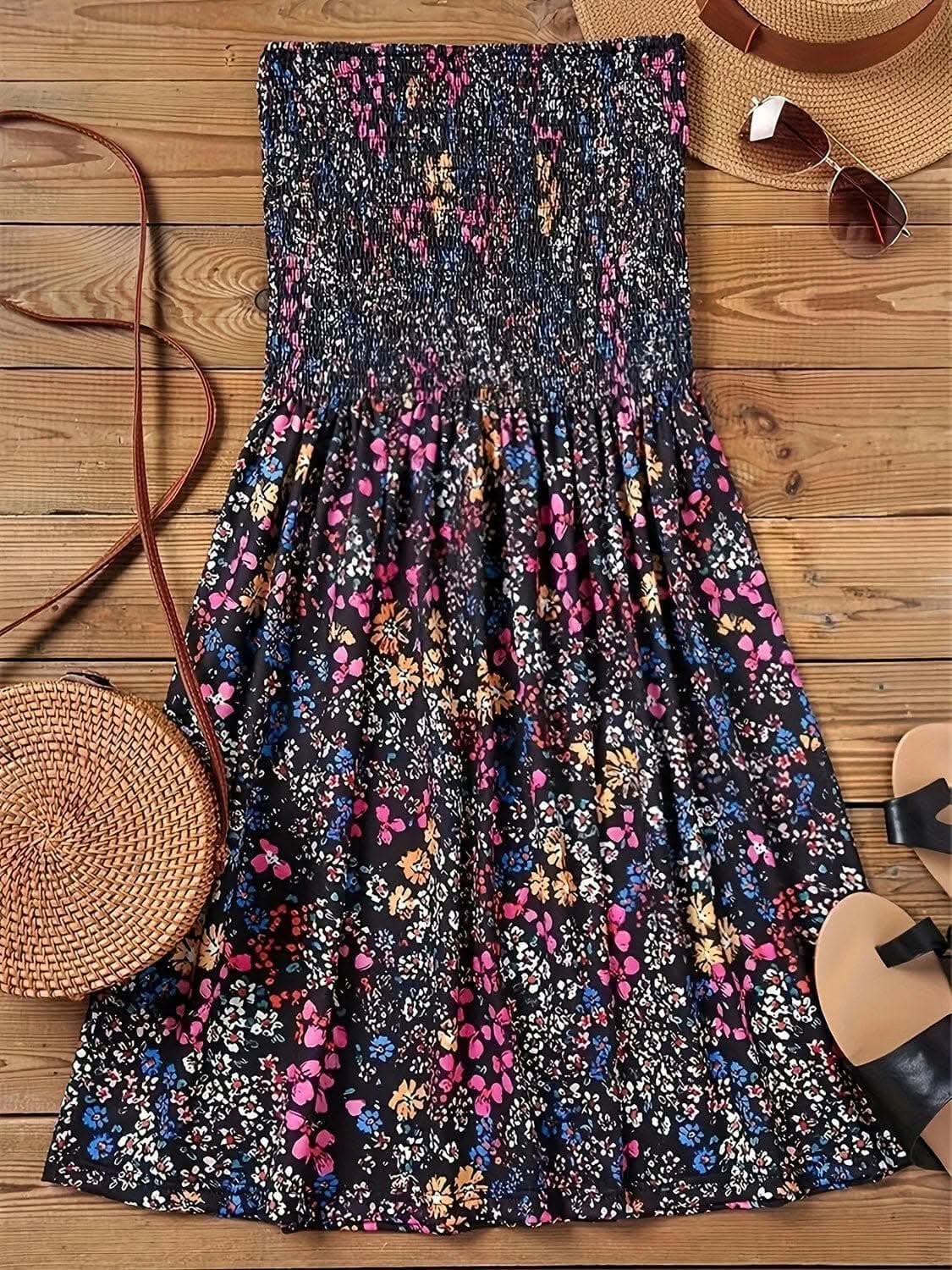 Chic smocked mini dress with sheer panels - Love Salve 