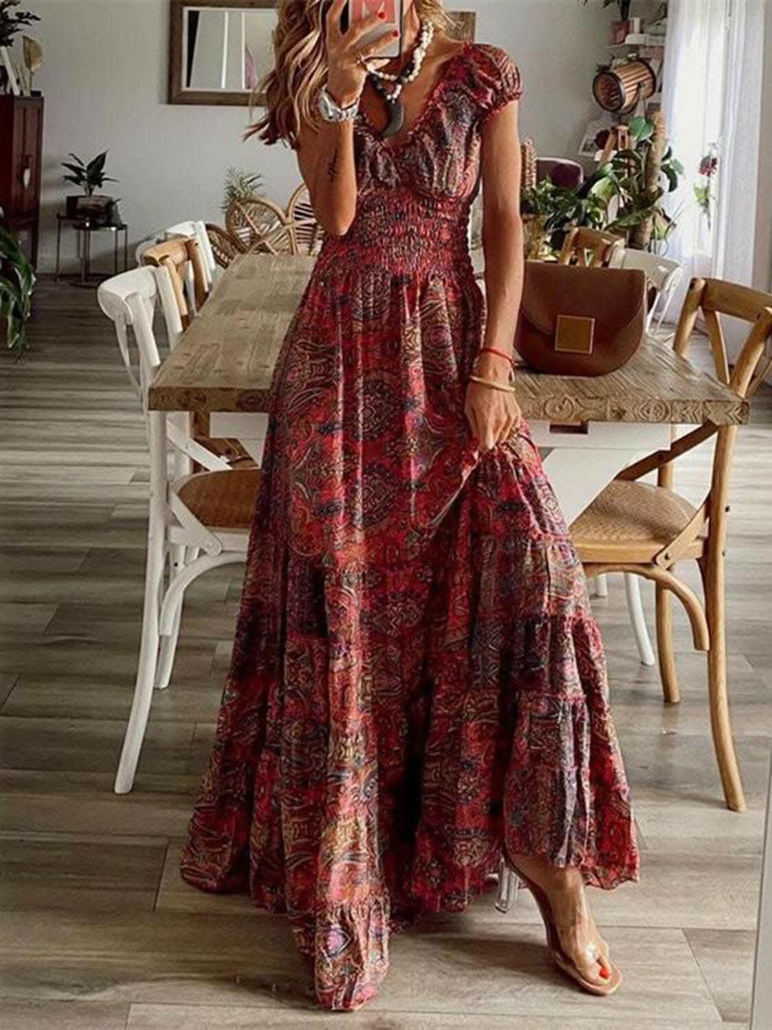 Chic smocked v-neck dress - Love Salve 