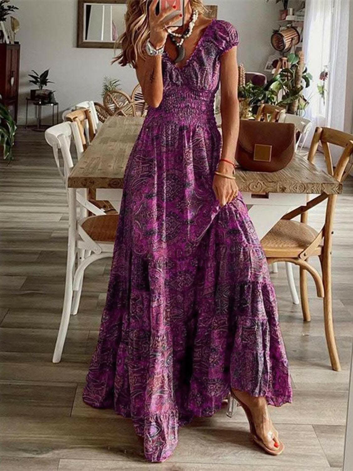 Chic smocked v-neck dress - Love Salve 