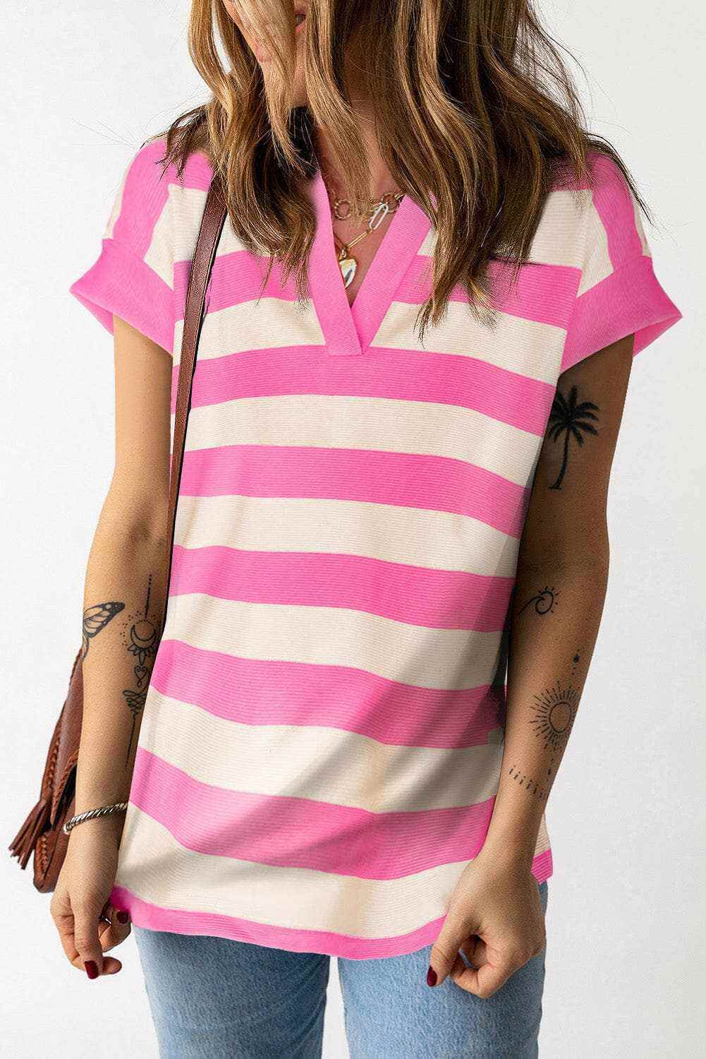 Chic striped cap sleeve blouse - Love Salve 