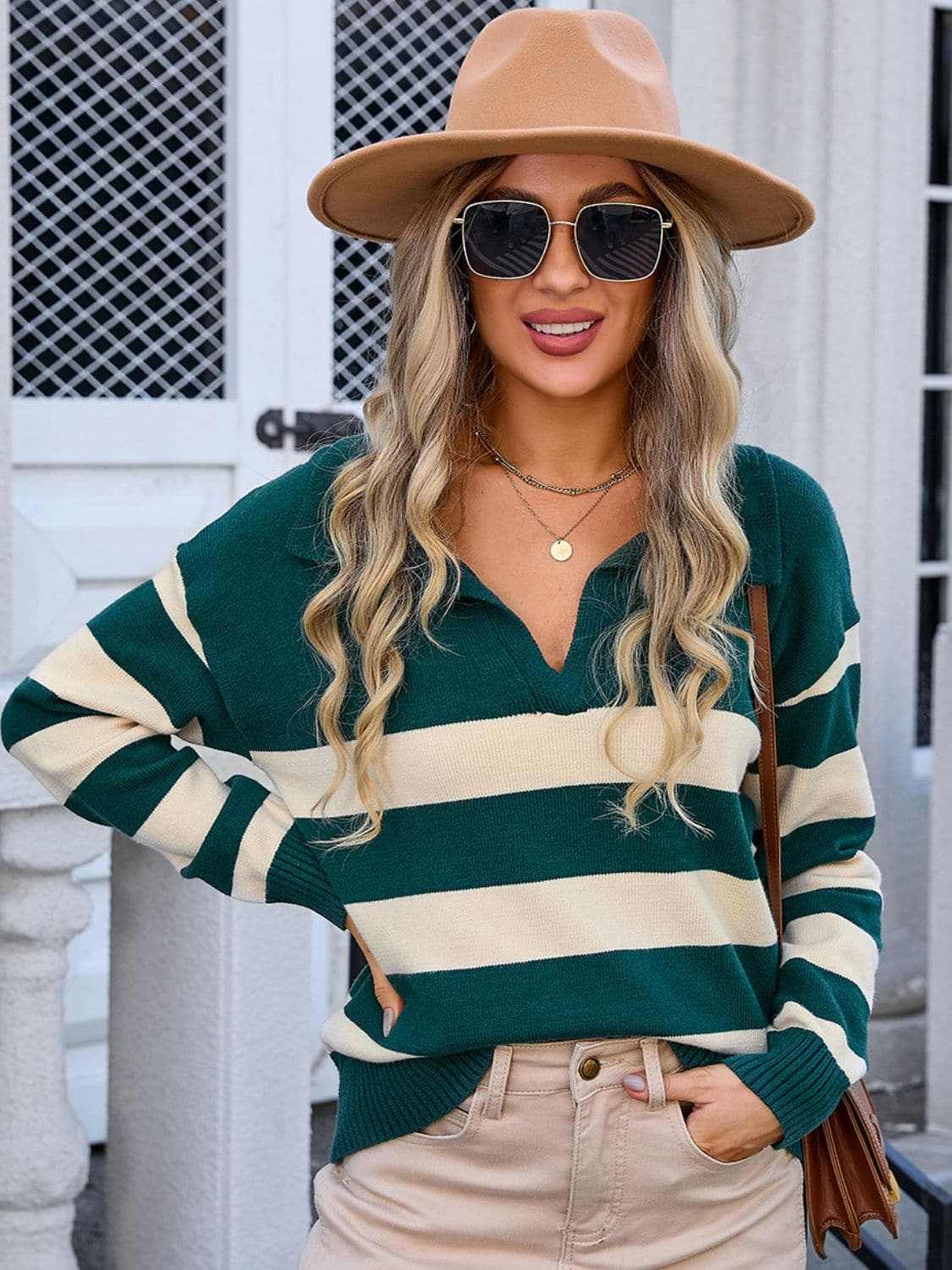 Chic striped knit top with collar - Love Salve 