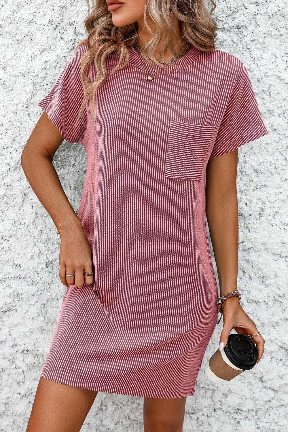 Chic striped mini dress with pockets - Love Salve 