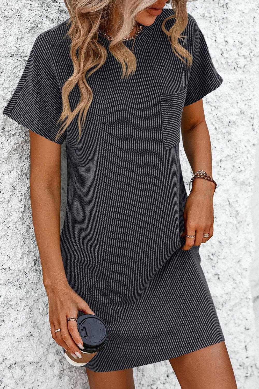 Chic striped mini dress with pockets - Love Salve 