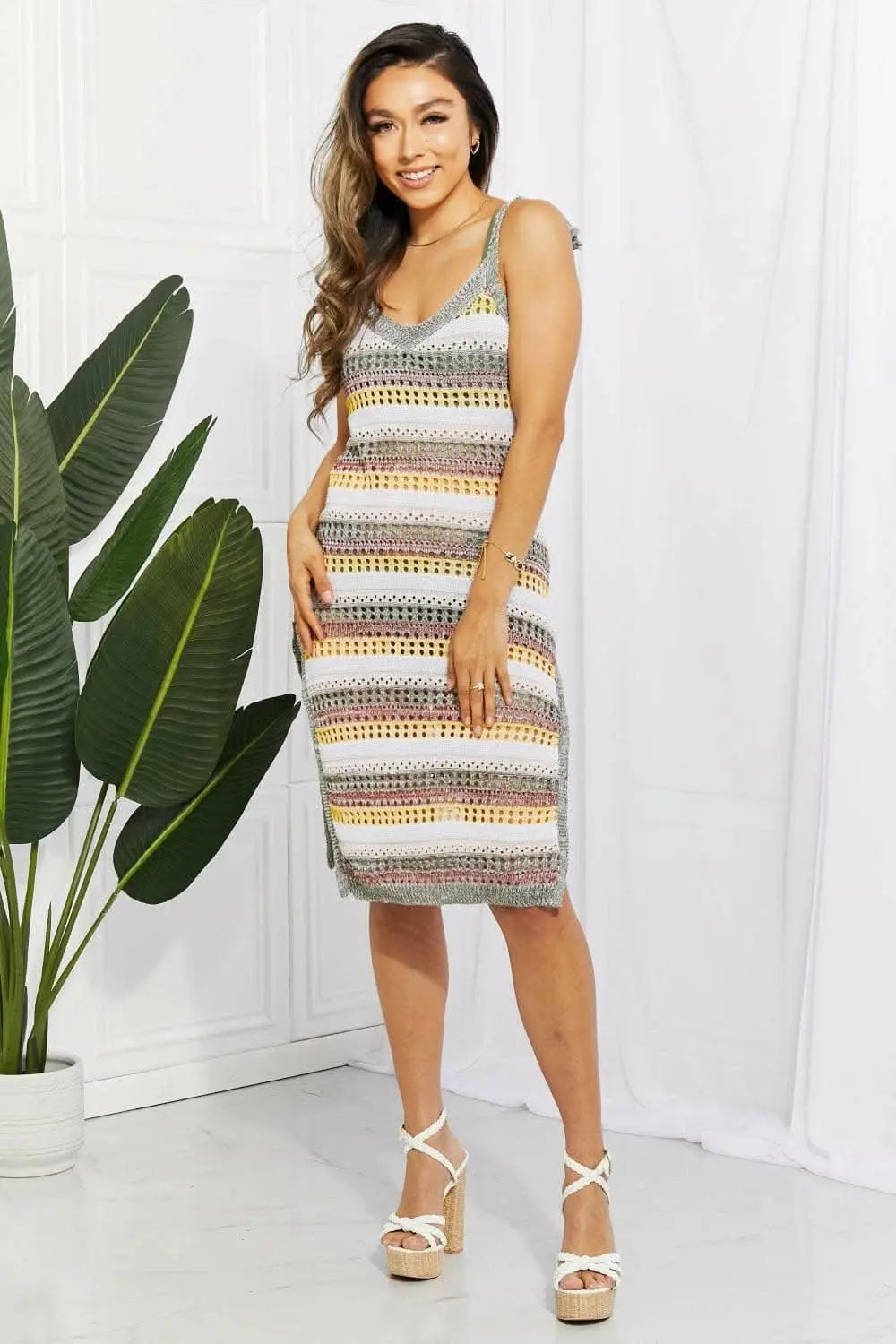 Chic striped tie-neck dress - Love Salve 