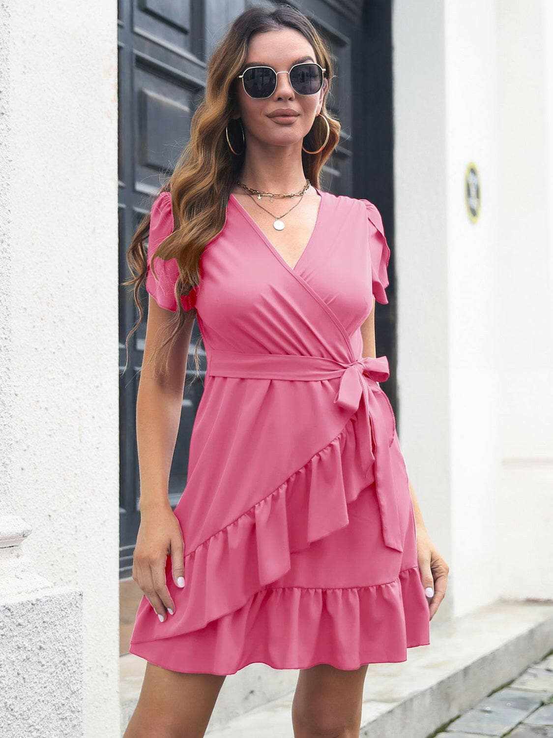 Chic surplice dress with sheer details - Love Salve 