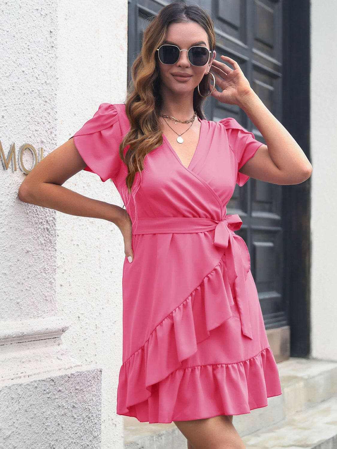 Chic surplice dress with sheer details - Love Salve 