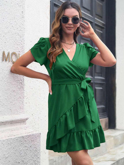 Chic surplice dress with sheer details - Love Salve 