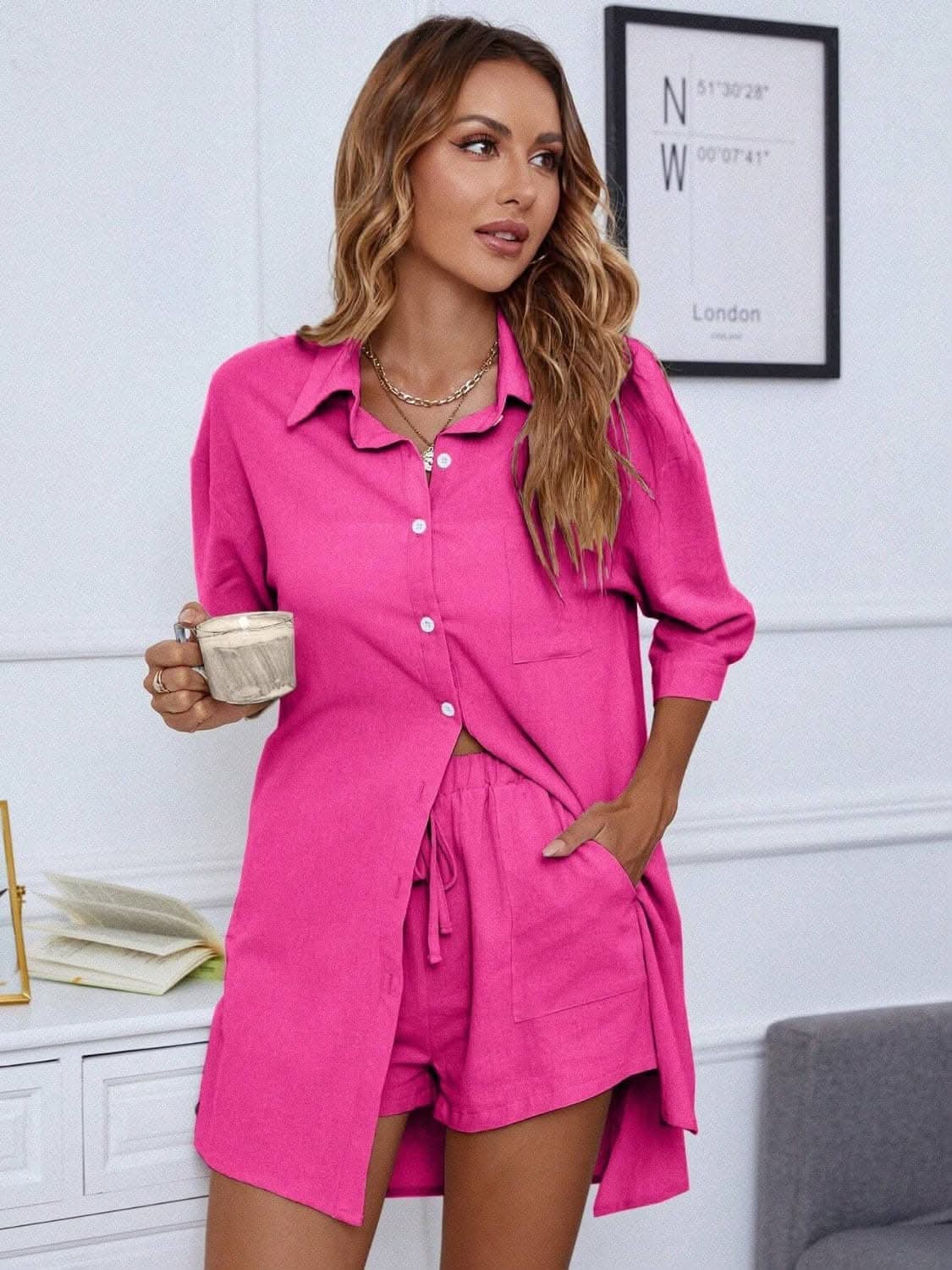 Chic two-piece shirt and shorts set 