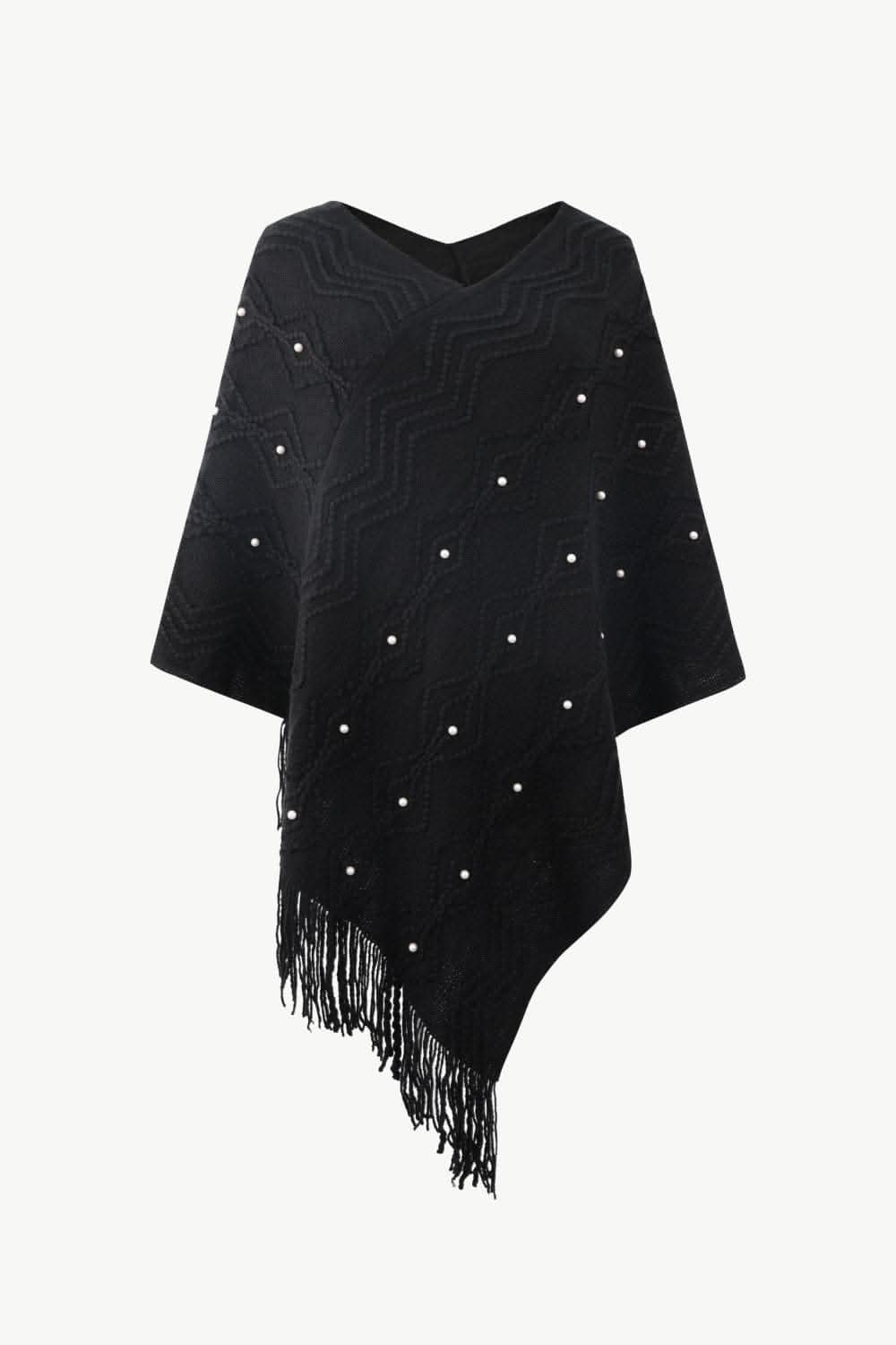 Chic v-neck poncho with pearls 