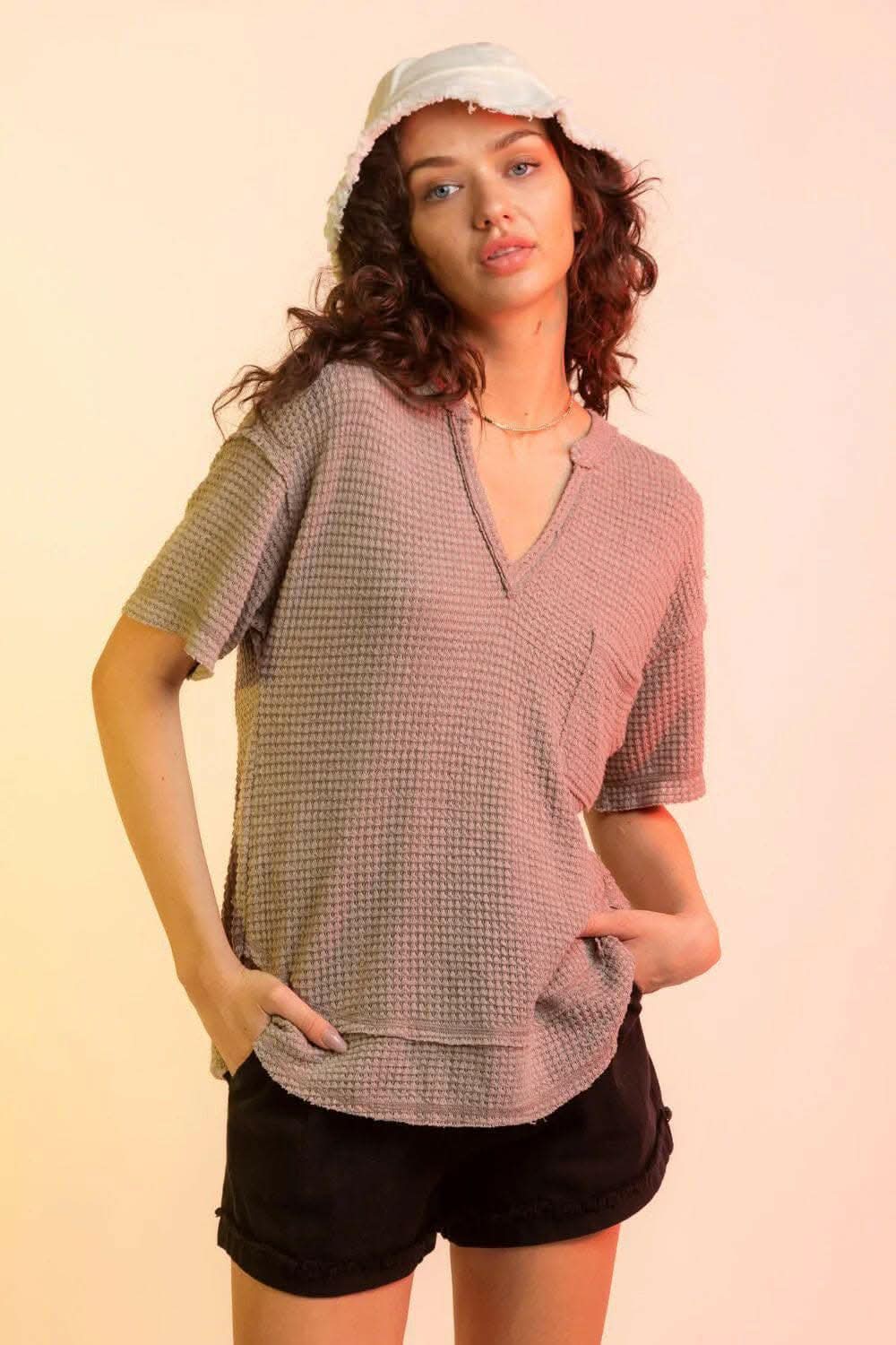 Chic waffle-knit half sleeve tee - Love Salve 