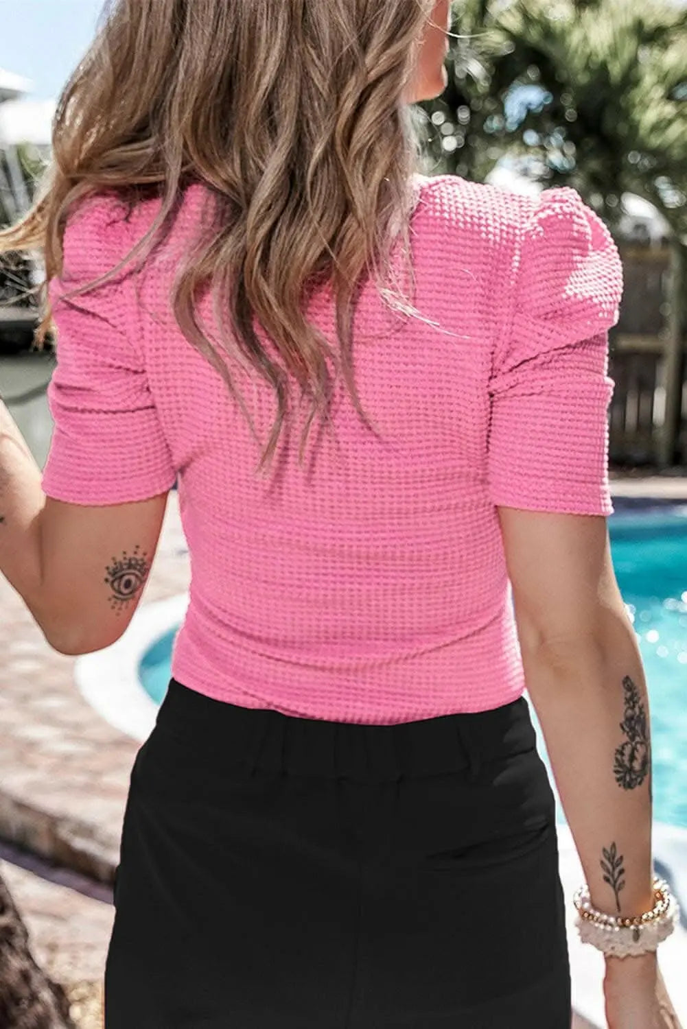Chic waffle-knit tee for women - Love Salve 