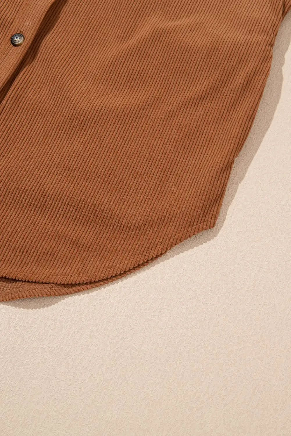Cinnamon Corduroy Flap Pocket Button Up Round Hem Shacket - Love Salve 
