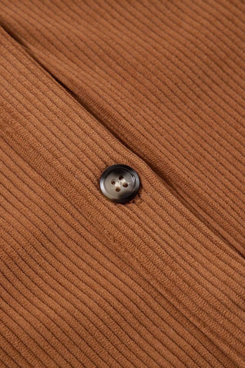 Cinnamon Corduroy Flap Pocket Button Up Round Hem Shacket - Love Salve 