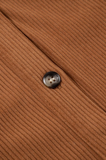 Cinnamon Corduroy Flap Pocket Button Up Round Hem Shacket - Love Salve 