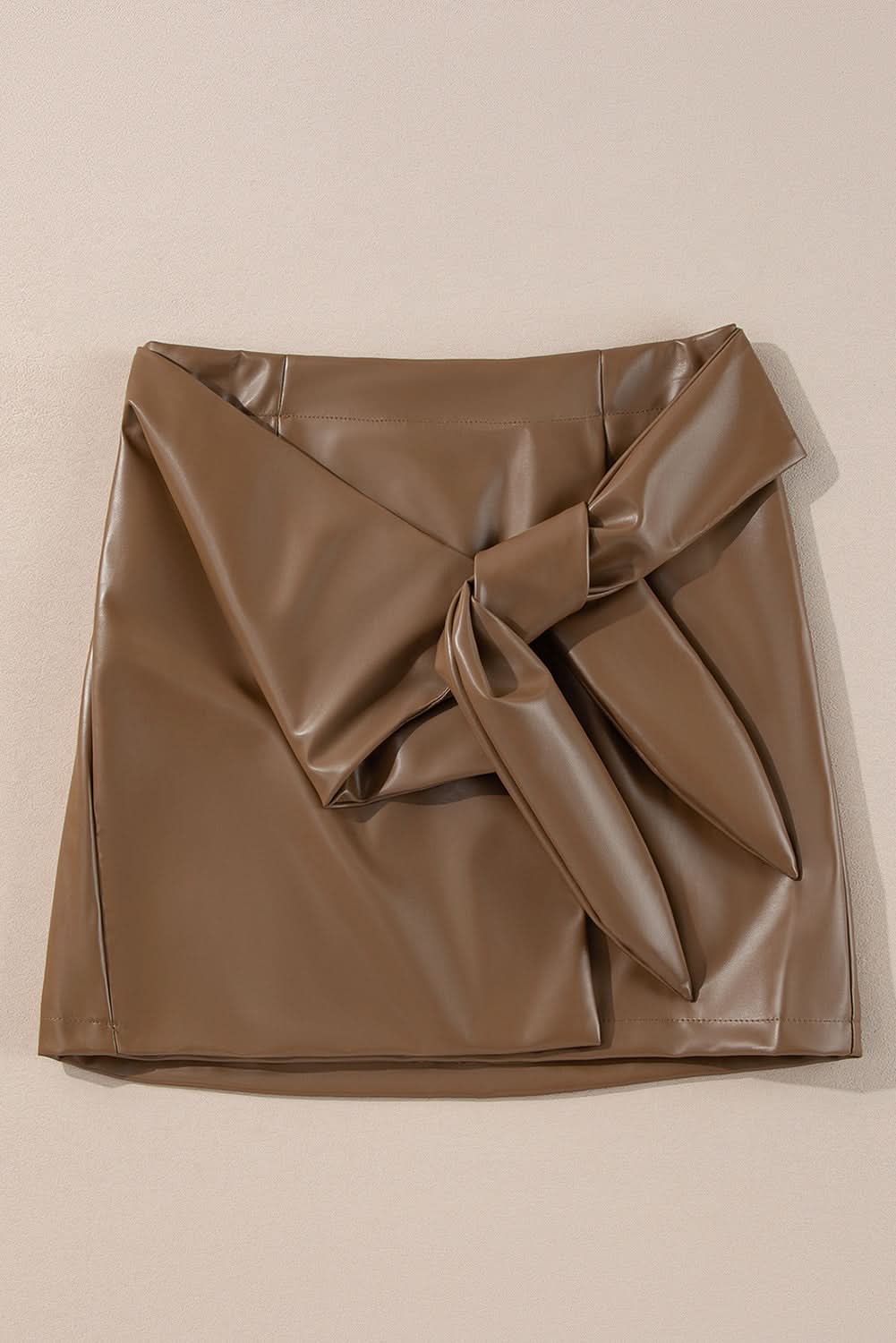 Coffee Bowknot Faux Leather Mini Skirt 