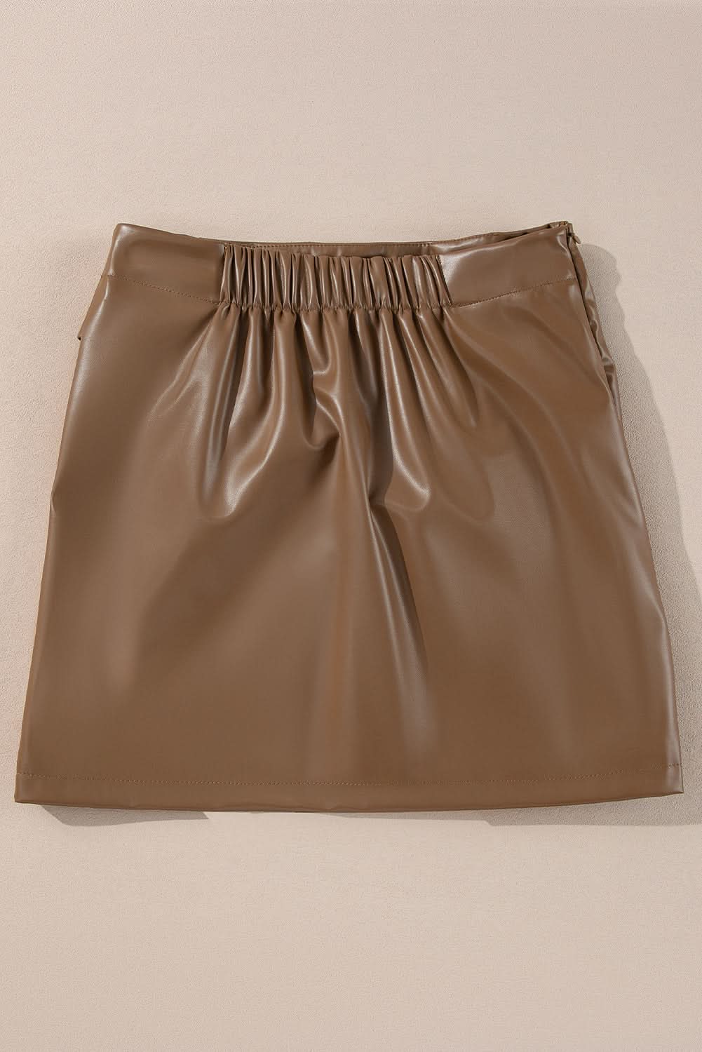 Coffee Bowknot Faux Leather Mini Skirt 