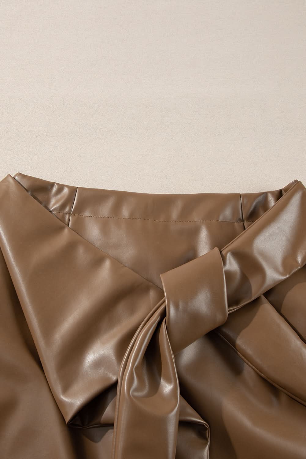 Coffee Bowknot Faux Leather Mini Skirt 