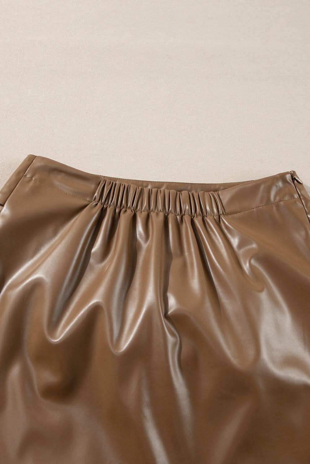 Coffee Bowknot Faux Leather Mini Skirt 
