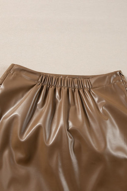 Coffee Bowknot Faux Leather Mini Skirt 