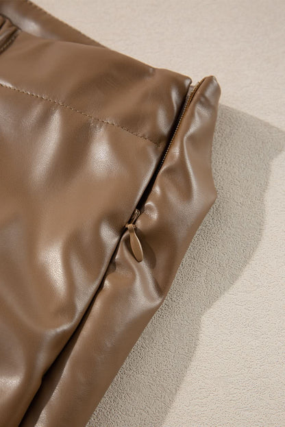 Coffee Bowknot Faux Leather Mini Skirt 