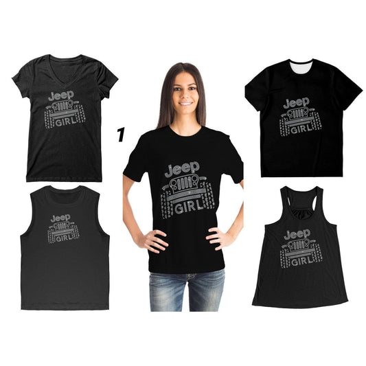 Rhinestone Offroad Jeeper Girl Shirt Crew Neck, V Neck, Tank Top MM