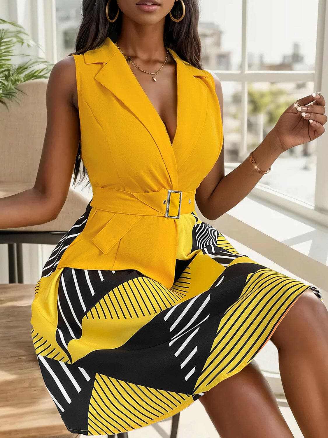 Collared sleeveless mini dress - Love Salve 