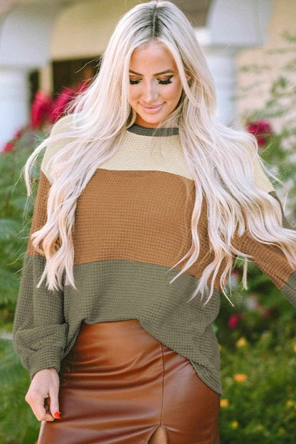 Color block long sleeve blouse - Love Salve 