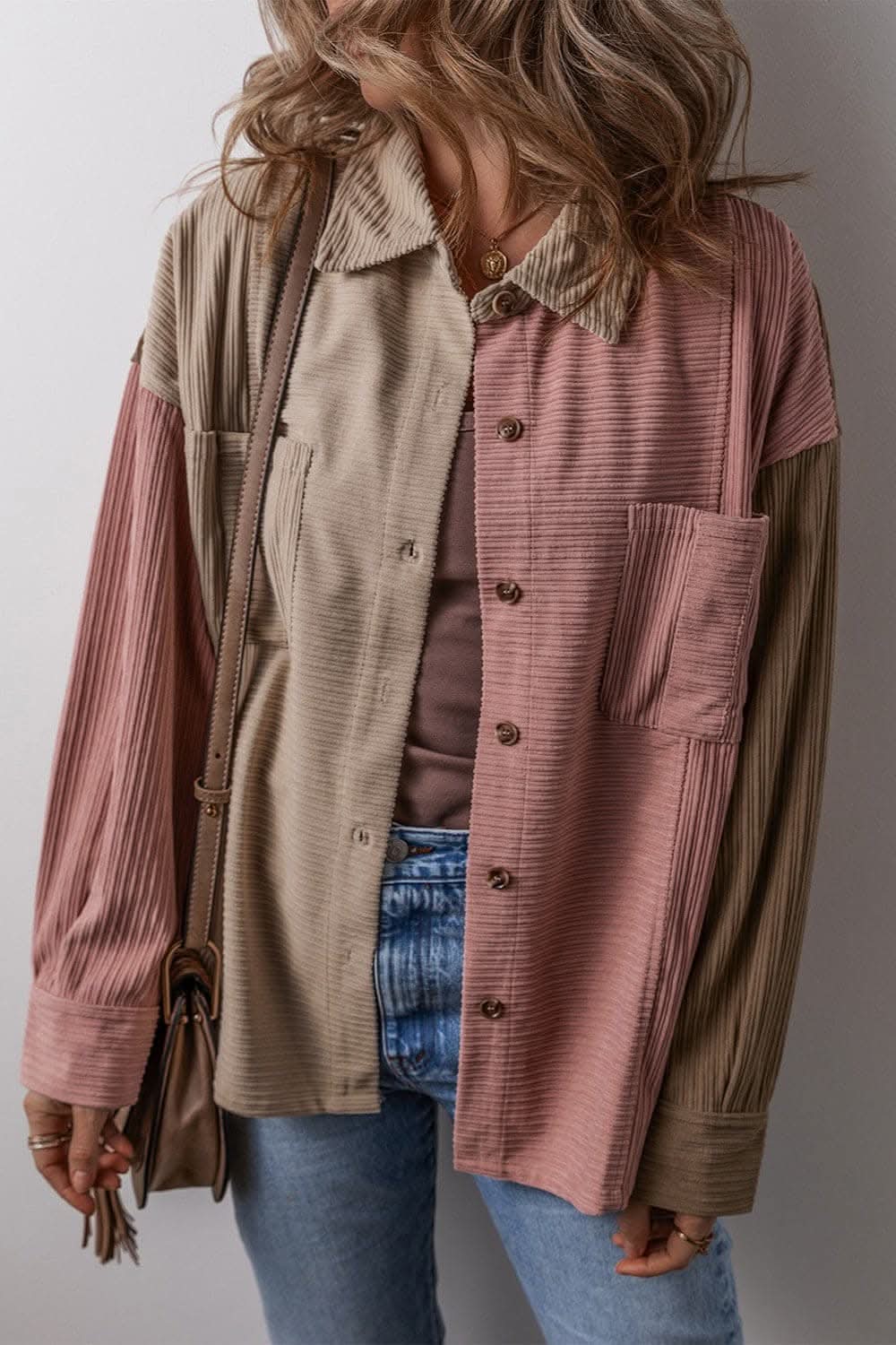 Color block shacket with pockets - Love Salve 