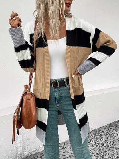 Colorful open front cardigan with pockets 