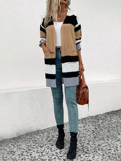 Colorful open front cardigan with pockets 