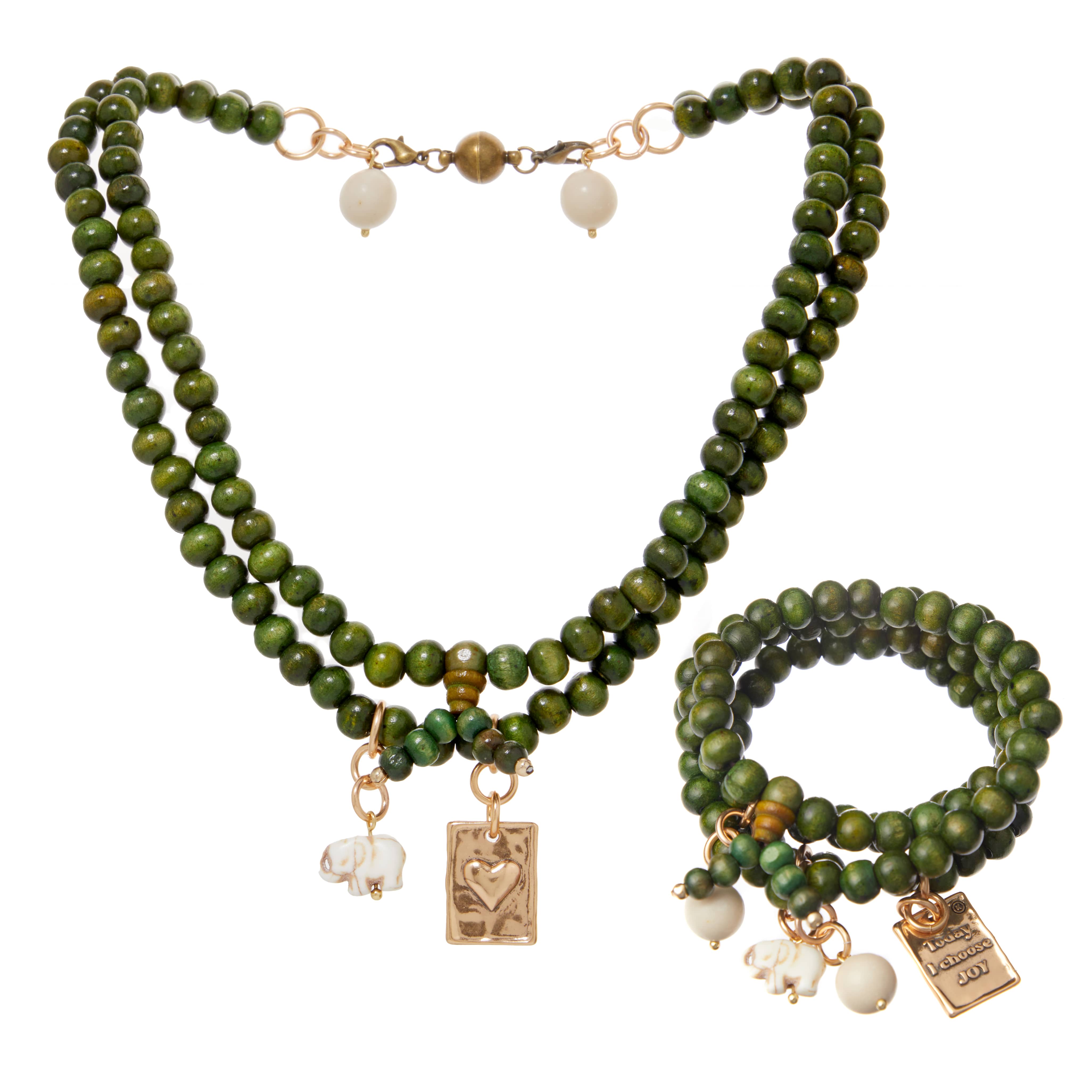 Today I Choose Joy Heart Wood Boho Wrap Bracelet/Necklace Katia Designs