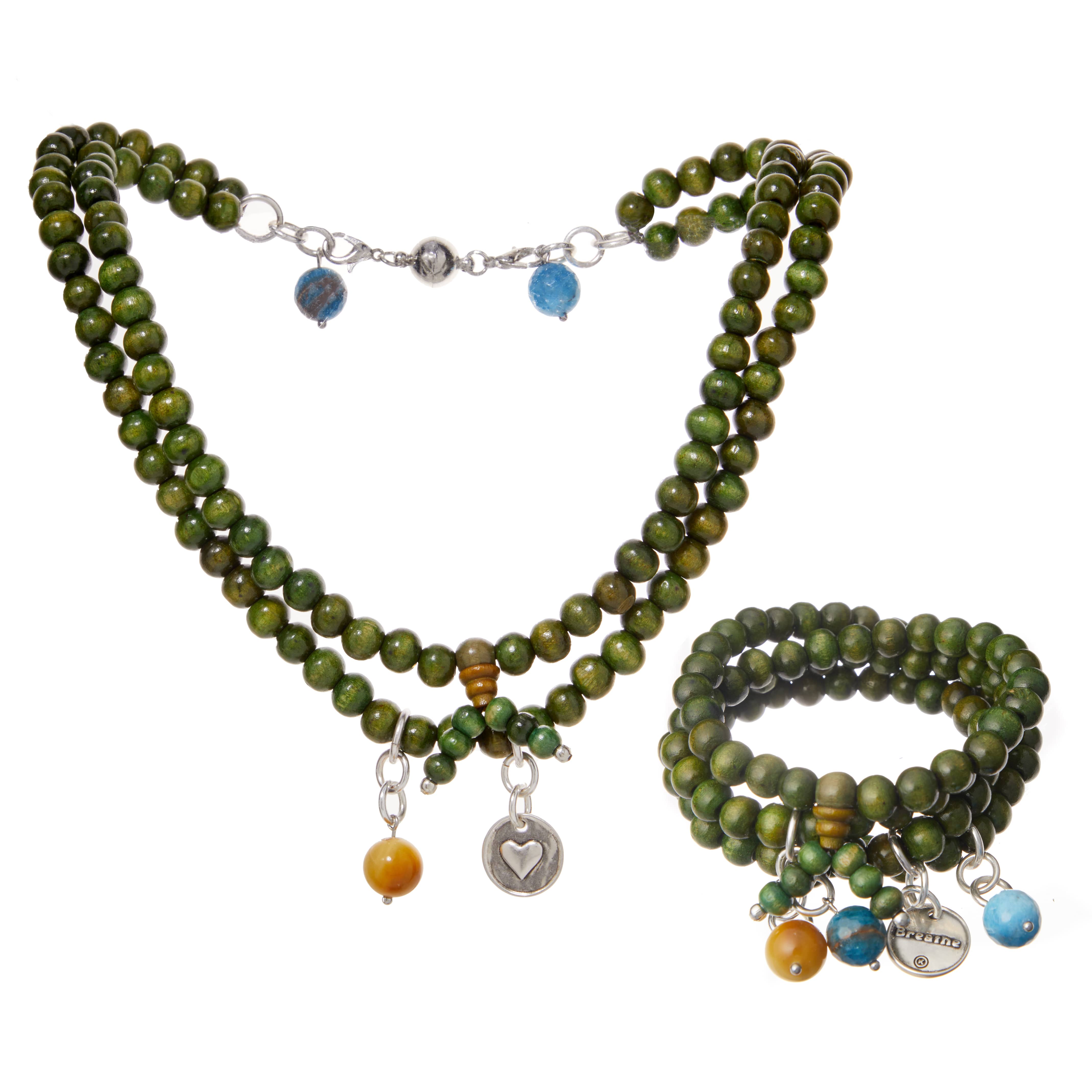 Breathe Heart Wood Boho Wrap Bracelet/Necklace Katia Designs