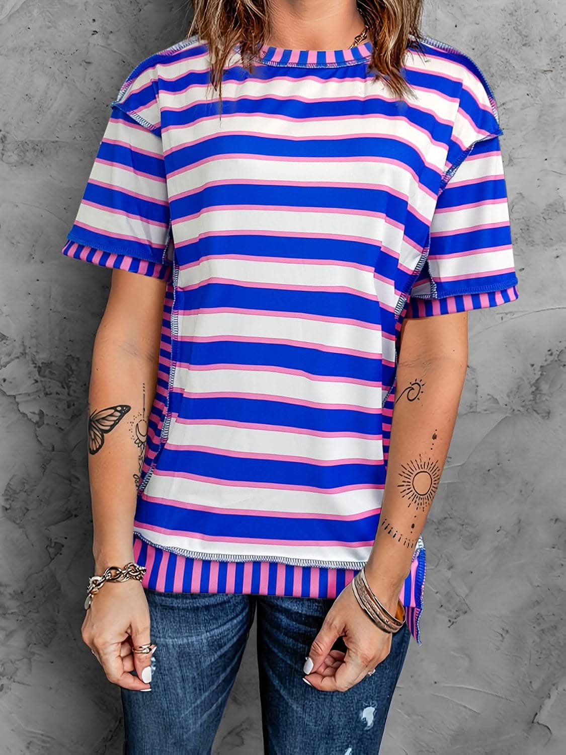 Contrast-stitched striped tee 