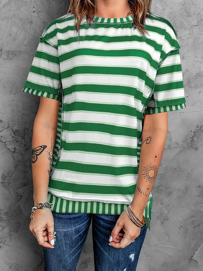 Contrast-stitched striped tee 
