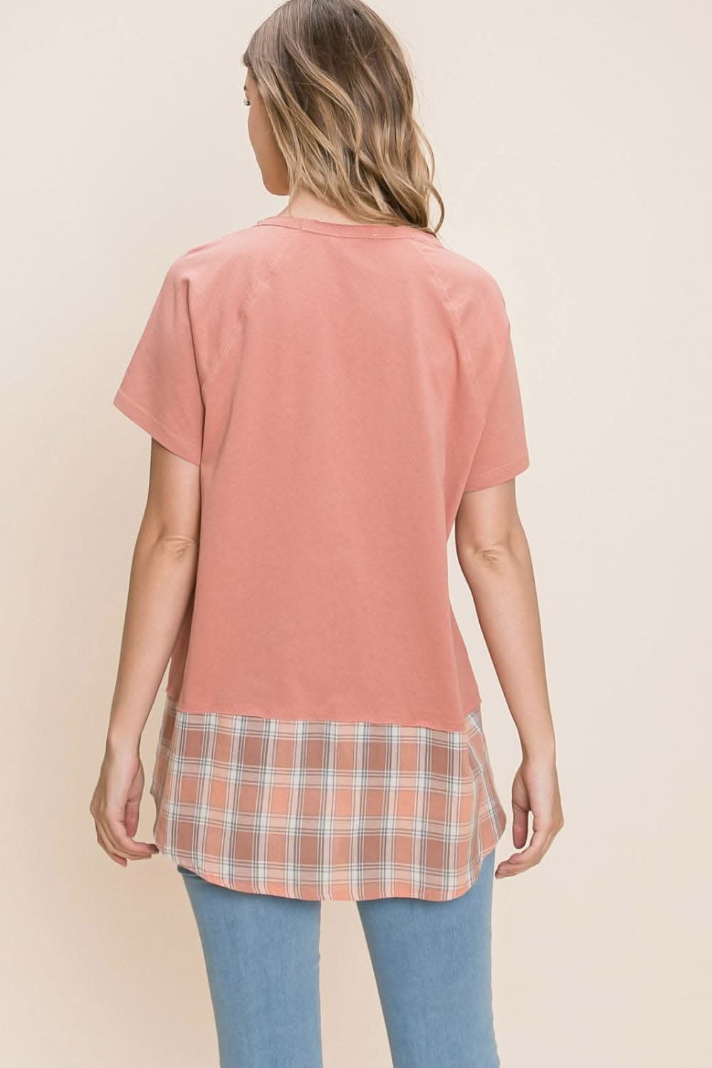 Cotton Bleu by Nu Lab Plaid Contrast Short Sleeve T-Shirt - Love Salve 
