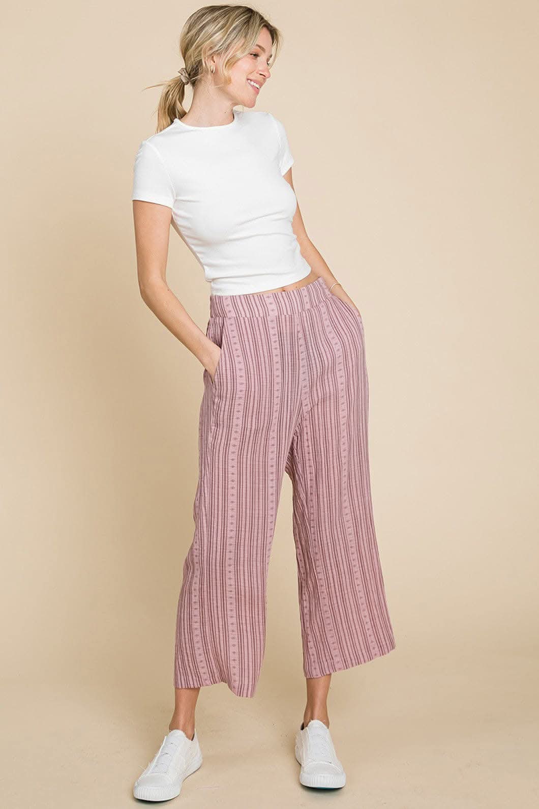 Cotton Bleu by Nu Lab Striped Elastic Waist Wide Leg Pants - Love Salve 