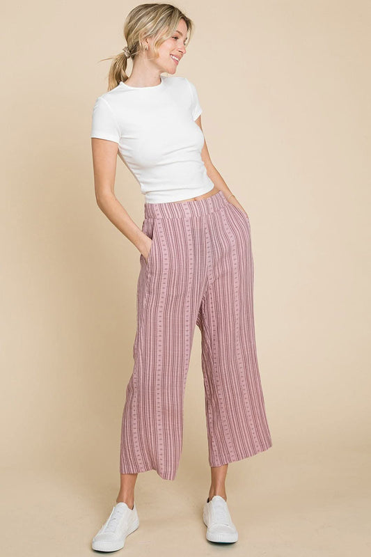 Cotton Bleu by Nu Lab Striped Elastic Waist Wide Leg Pants - Love Salve 