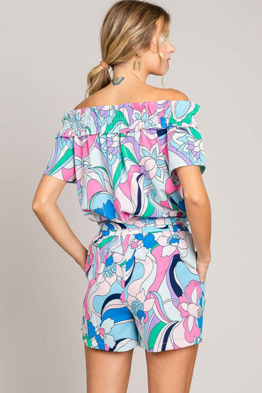 Cotton Bleu by Nu Label Abstracted Print Tie Front Shorts 