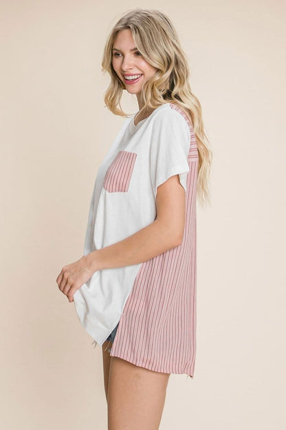 Cotton Bleu by Nu Label Contrast Striped Short Sleeve T-Shirt - Love Salve 